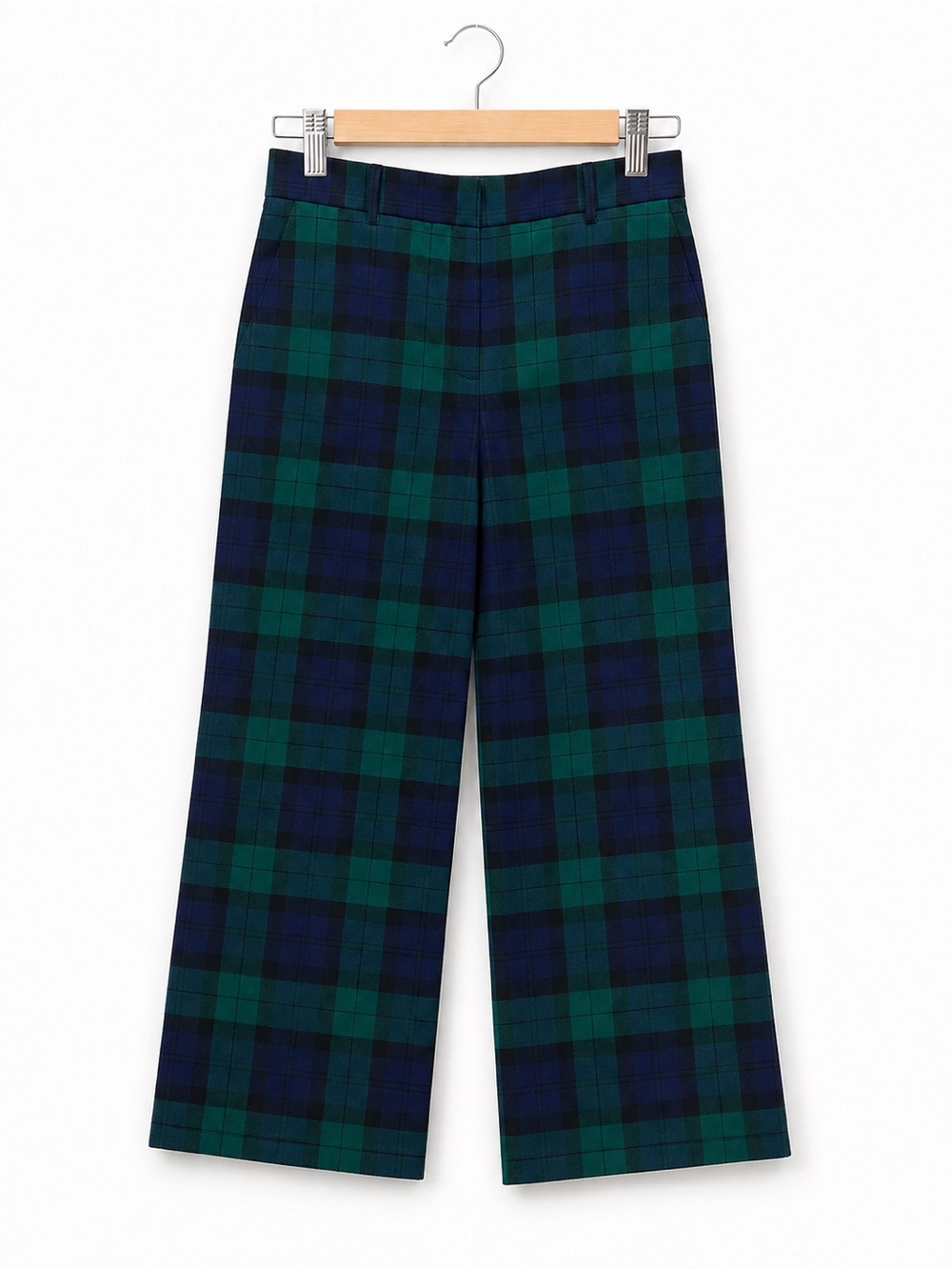 Ann Taylor Green & Navy Plaid Wide-Leg Pants